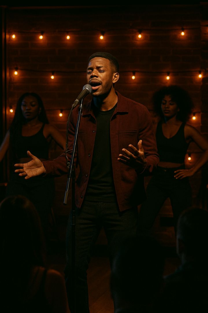 A R&B singer performing in a bar
