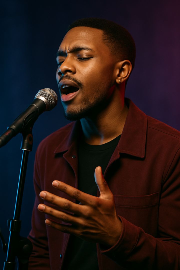 A R&B singer with a microphone