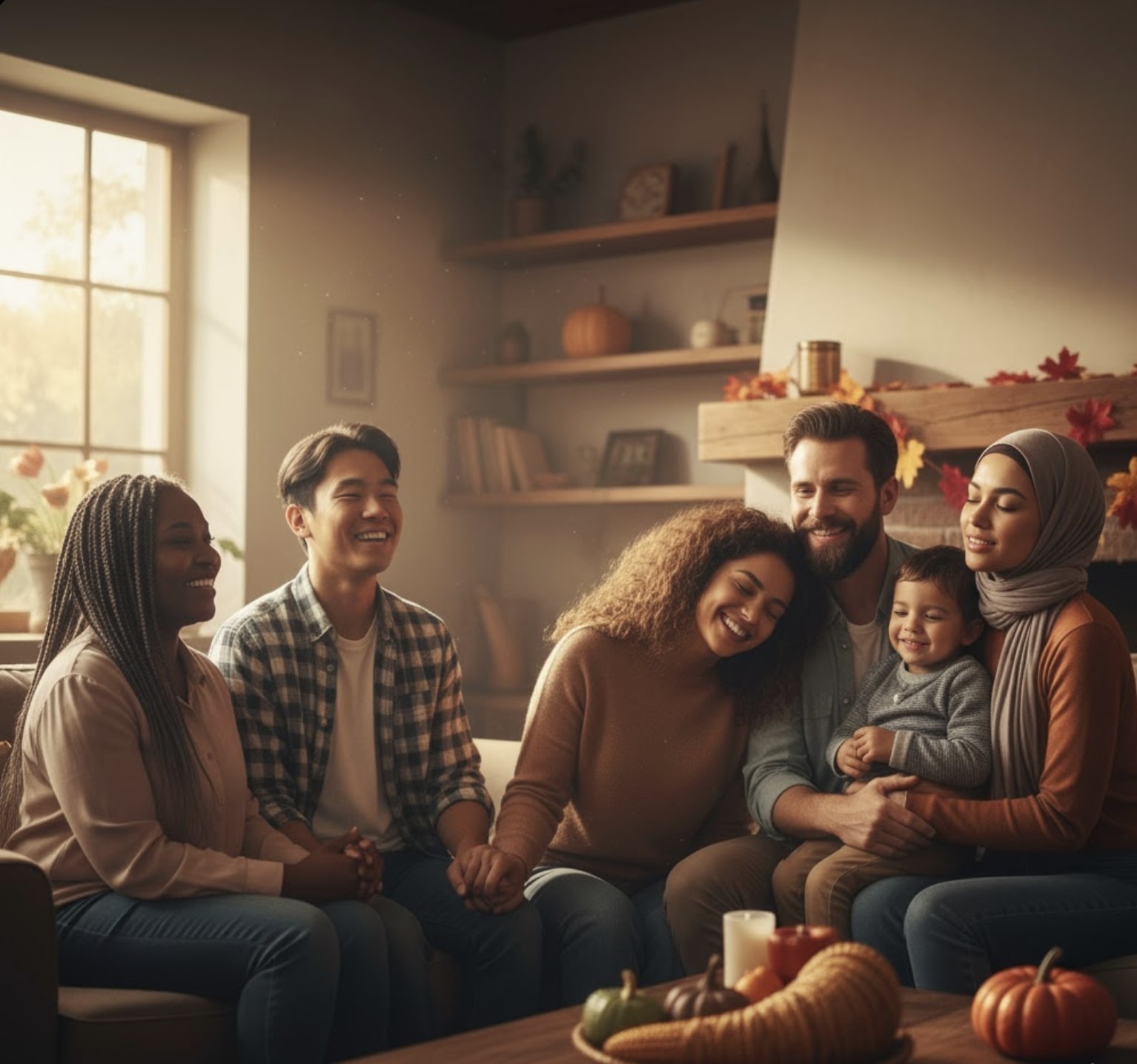 A family celebrating Thanksgiving together